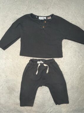 Zara Gray Henley Baby Top with Wooden Buttons